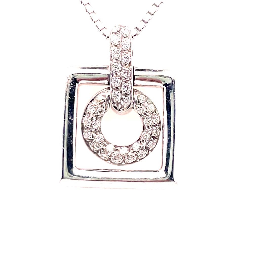 18K White Gold Diamond Pendant Necklace with 14K White Gold 18" Box Chain